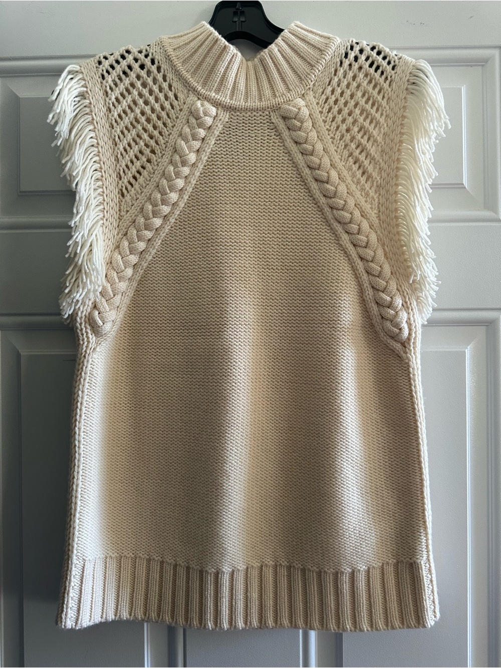 Banana Republic Heritage Collection Cream Fringe Cable-Knit Sleeveless Sweater
